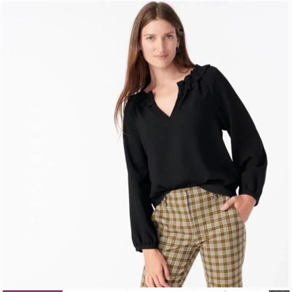 J. Crew Drapey‎ Ruffleneck Black Blouse in 365 Crepe